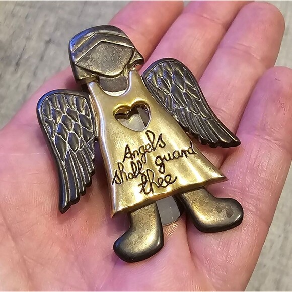 Vintage Metal Angel Money Clip Holder Angels Shall Guard Tree - Picture 3 of 9